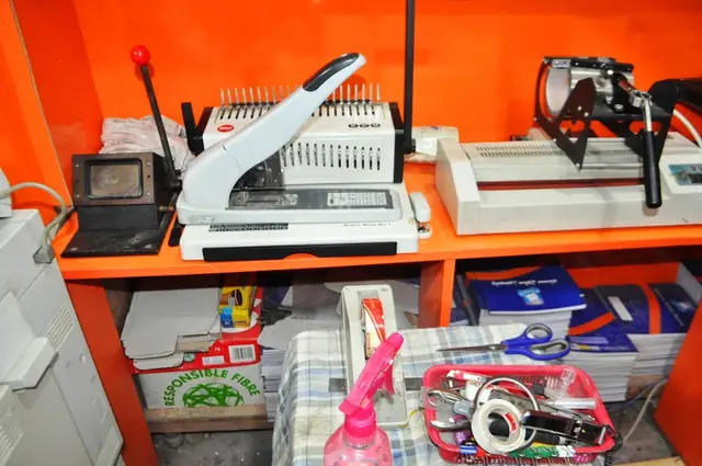 Binding machine and laminator on the counter